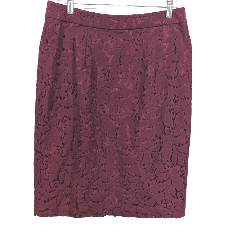 Cabi‎ Women's Pencil Skirt Size 6 Burgundy Floral Lace Lined Elegant Career